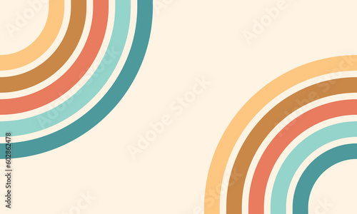 Retro groovy background. Geometric hippie rainbows line. Vintage retro style wallpaper with lines, rainbow wavy stripes. abstract stylish 70s era line frame illustration