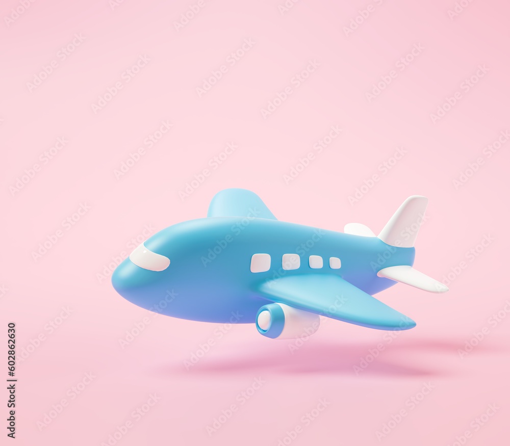 Cartoon Airplane flying in clouds, airplane travel and vacation aircraft. Flight plane, airplane trip and airline transportation. 3d render illustration Cartoon Airplane flying in clouds, airplane travel and vacation aircraft. Flight plane, airplane trip and airline transportation. 3d render illustration