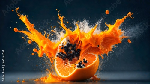 Orange juice fresh and splash exploding, Generative AI