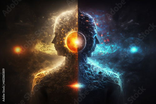 Concept of meditation and spiritual practice, expanding of consciousness, chakras, and astral body activation, a mystical inspiration image. Generative AI