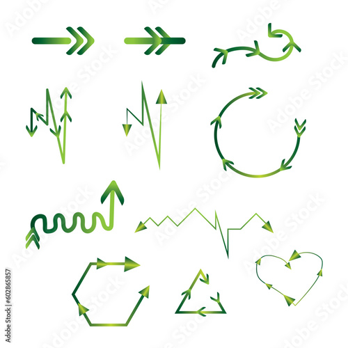 Different arrows design, circle, hearth, direction vector.