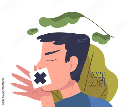 Prohibition of Independent Media with Man Having Closed Mouth Vector Illustration
