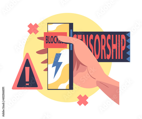 Prohibition of Independent Media with Hand Holding Smartphone with Blocked Screen Vector Illustration
