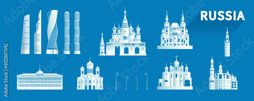 Russia isolated architecture icon set and symbol with tour europe.