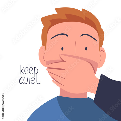 Prohibition of Independent Media with Man Having Closed Mouth Vector Illustration