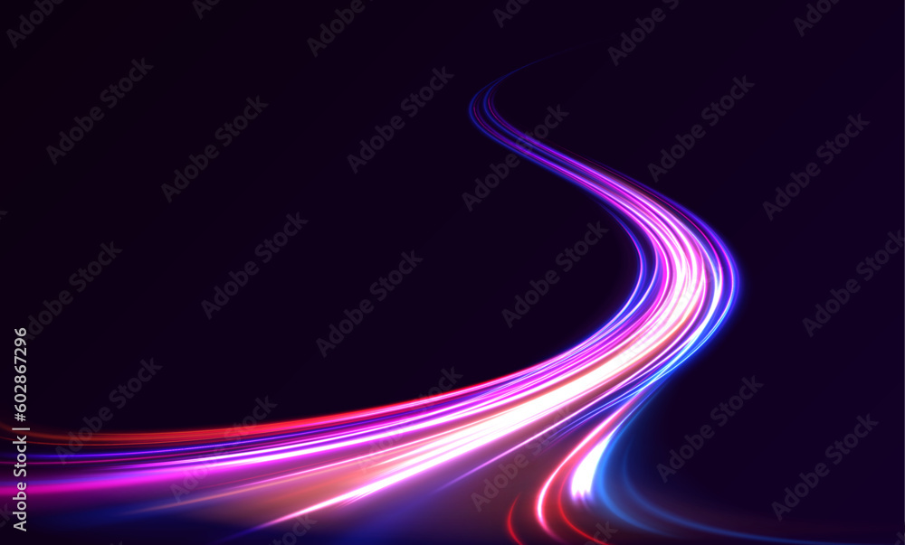 Light and stripes moving fast over dark background. Concept of leading in business, Hi tech products, warp speed wormhole science vector design. Light and stripes moving fast over dark background. Concept of leading in business, Hi tech products, warp speed wormhole science vector design.
