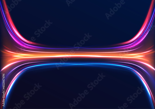 Particle motion effect vectorRed blue special effect, speed police line. Magic of moving fast lines. Laser beams, horizontal light rays. Particle motion effect. Vector