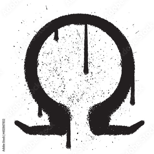 Vector graffiti spray paint omega sign isolated vector illustration