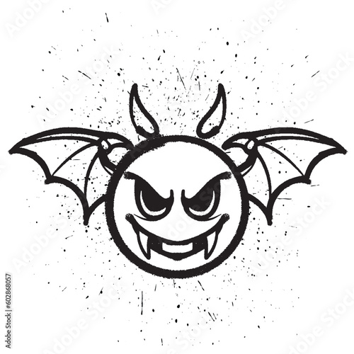 Vector graffiti spray paint smile vampire emoticon isolated vector illustration