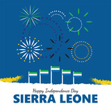 Sierra Leone independence day celebration greeting card with flags and fireworks. Independence day vector illustration.