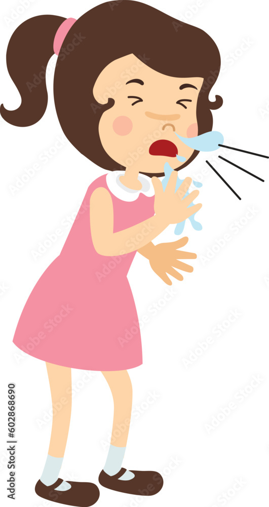Girl sneezing and sick influenza cartoon illustration vector Girl sneezing and sick influenza cartoon illustration vector