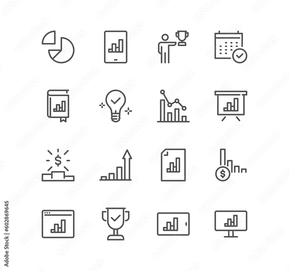 Fototapeta premium Set of success and growth related icons, progress, career, innovation, organization, teamwork and linear variety symbols.