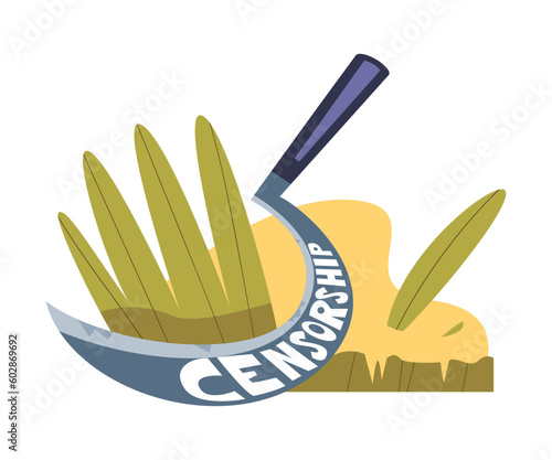 Prohibition of Independent Media with Scythe Cutting Grass Vector Illustration