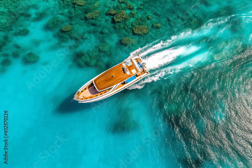 Aerial view of a speed boat , ai generative © ZoomTeam