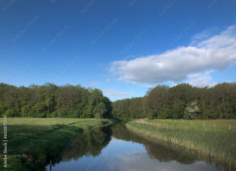Canal at Osseweidenweg Havelte drenthe Netherlands. Oude vaart