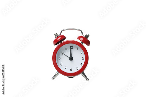 Concept of sleep and wake up with alarm clock, isolated on white background