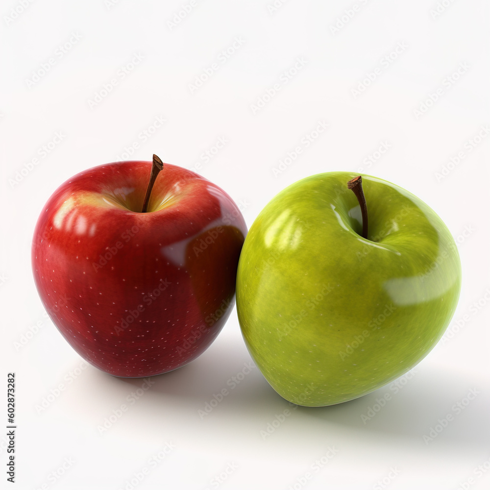 green and red apple with water on the outside on a white background green and red apple with water on the outside on a white background