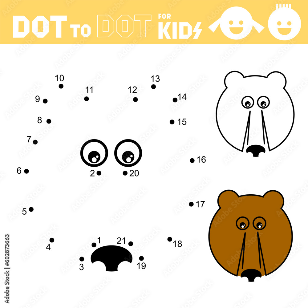 Dot to dot games for kids. Bear. Connect the numbers and drawing a bear