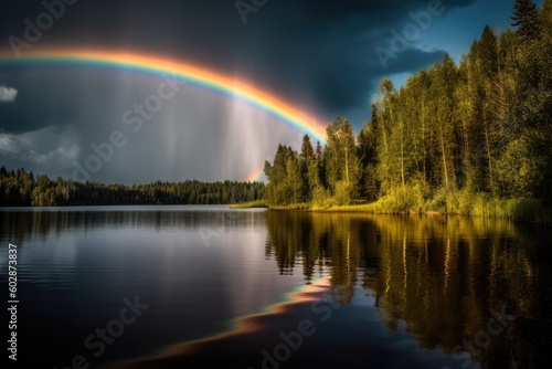 Rainbow over the lake © GenieStock