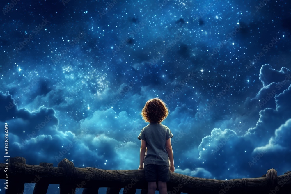 Astronomer starry sky blue night. Generate Ai Astronomer starry sky blue night. Generate Ai