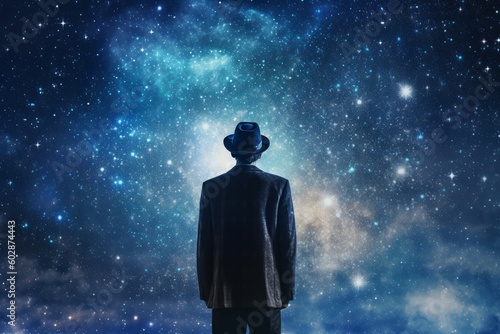 Astronomer man top hat starry sky night. Generate Ai