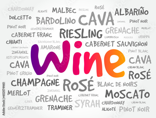 WINE VARIETALS Types word cloud collage, art concept background