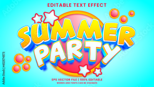 Summer Party Cartoon 3D Editable Text Effect