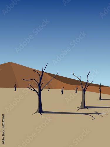 Vector landscape with trees in a desert