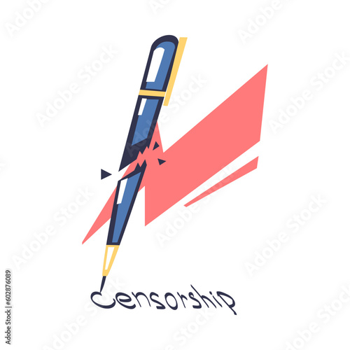 Prohibition of Independent Media with Fountain Pen and Lightning Breaking It Vector Illustration