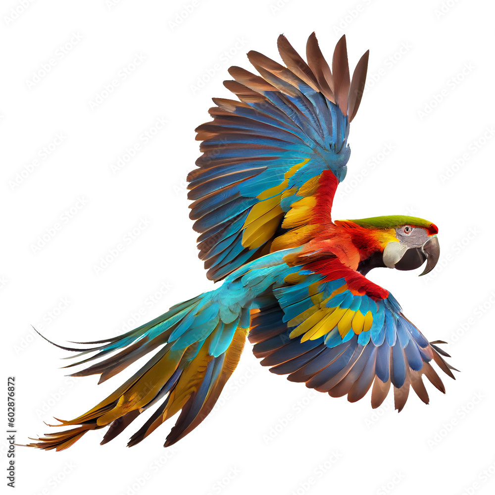 blue and yellow macaw on a white background. using generative AI