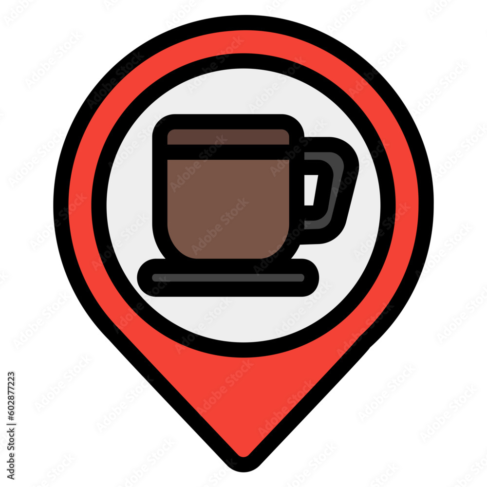 Coffee shop location icon in filled line style, use for website mobile app presentation Coffee shop location icon in filled line style, use for website mobile app presentation
