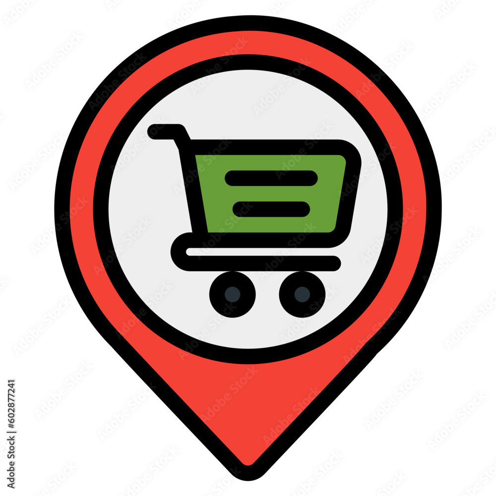 Shopping location icon in filled line style, use for website mobile app presentation Shopping location icon in filled line style, use for website mobile app presentation
