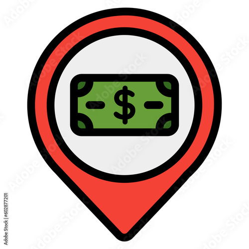 Payment location icon in filled line style, use for website mobile app presentation
