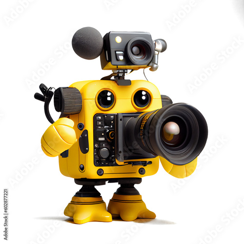 Cute robot in bright colors on a white background.