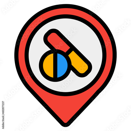 Pharmacy location icon in filled line style, use for website mobile app presentation
