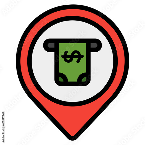 ATM location icon in filled line style, use for website mobile app presentation
