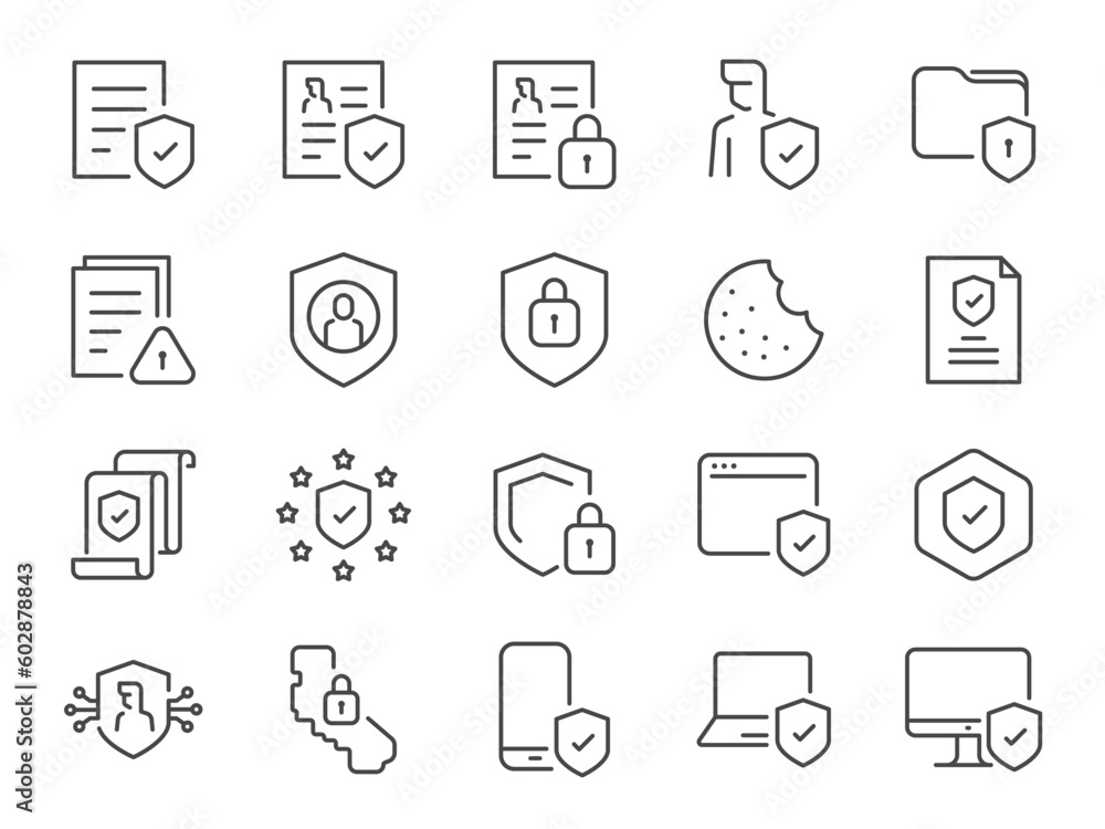 Privacy policy icon set. It included the gdpr, data protection, privacy notice, ccpa, and more icons.
 - obrazy, fototapety, plakaty 