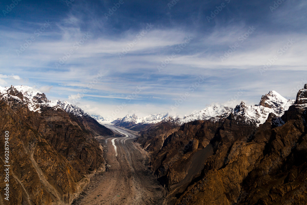 glaciers and snow mountain sin Karakorum range in northern areas of gilgit baltistan , Pakistan 