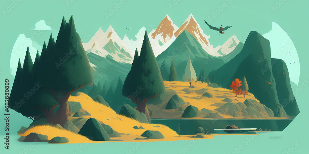 illustration of a landscape with horses illustration of a landscape with horses