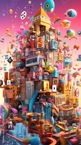 image that captures the attention-grabbing and colorful world of digital platforms - Generative AI © lee