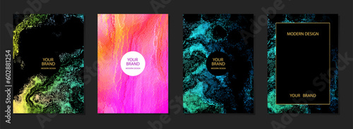 Set of luxurious colorful watercolor backgrounds, stylish grunge marble texture with stains. Collection of gradient vertical templates for cover template, brochure, poster, booklet, presentation.
