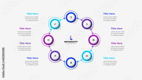 Wallpaper Mural Diagram with eight circles connected by thin lines. Template for cycle business presentation. Vector infographic design illustration with 8 options Torontodigital.ca