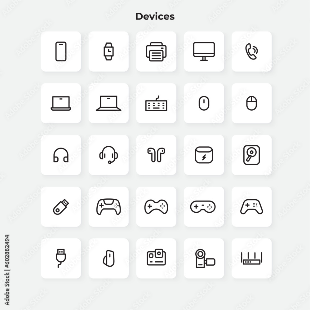Office devices line icons collection. Thin outline icons pack Office devices line icons collection. Thin outline icons pack