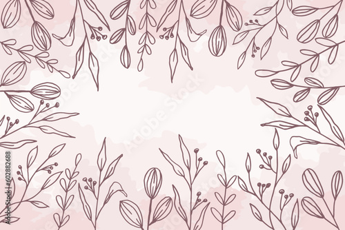Floral background with beautiful hand drawn leaves and flowers for wedding or engagement or greeting cards
