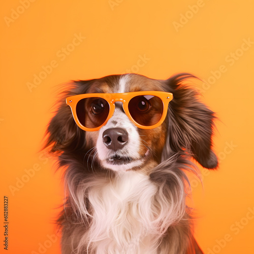 dog wearing funky orange sunglasses generative ai © Fahad