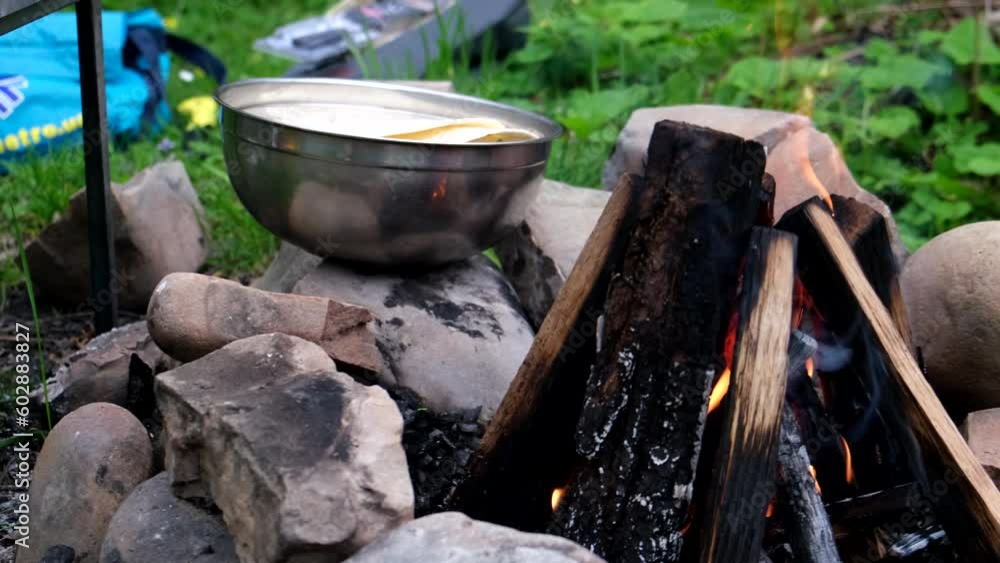 Fireplace close up cooking at fresh air Fireplace close up cooking at fresh air