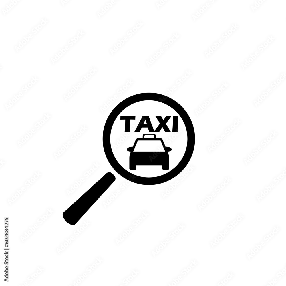 Taxi magnifying glass icon isolated on white background Taxi magnifying glass icon isolated on white background