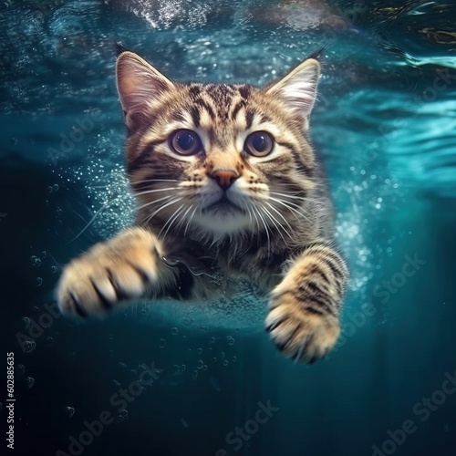 Cat diving in water Generative AI
