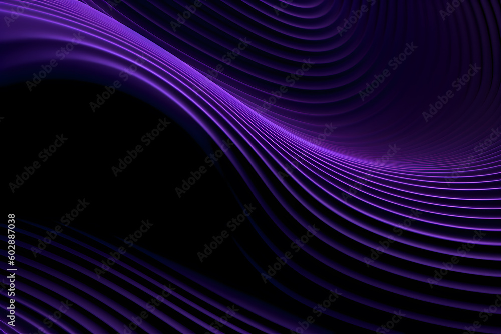 Abstract 3d dark purple background with wavy lines and shapes creating ...
