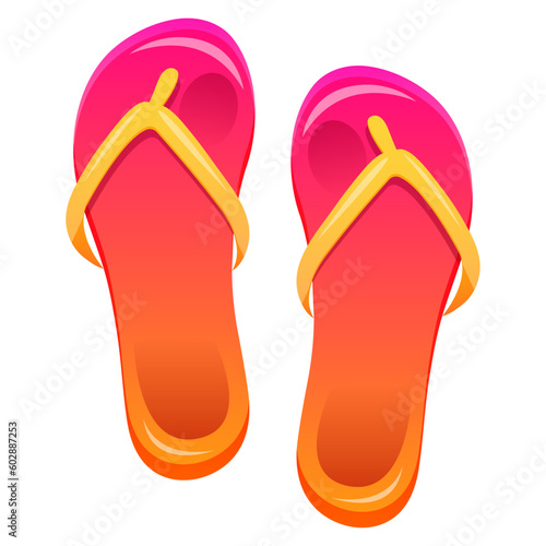 Pair of flip flop sandals. Isolated colorful summer flip flops swim wear. Cartoon vector illustration